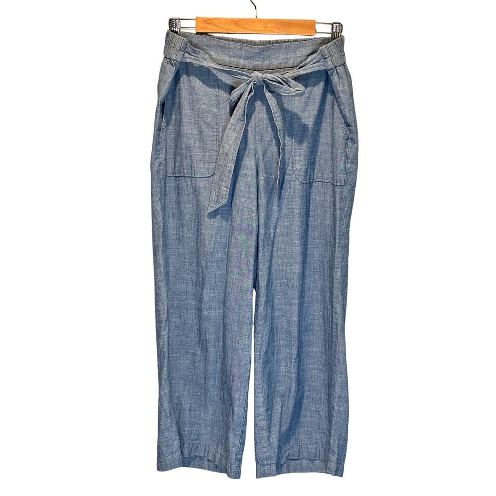 J. by J. Crew Blue Cotton Chambray Wide Leg Pull-On Belted Crop Pants - size 14